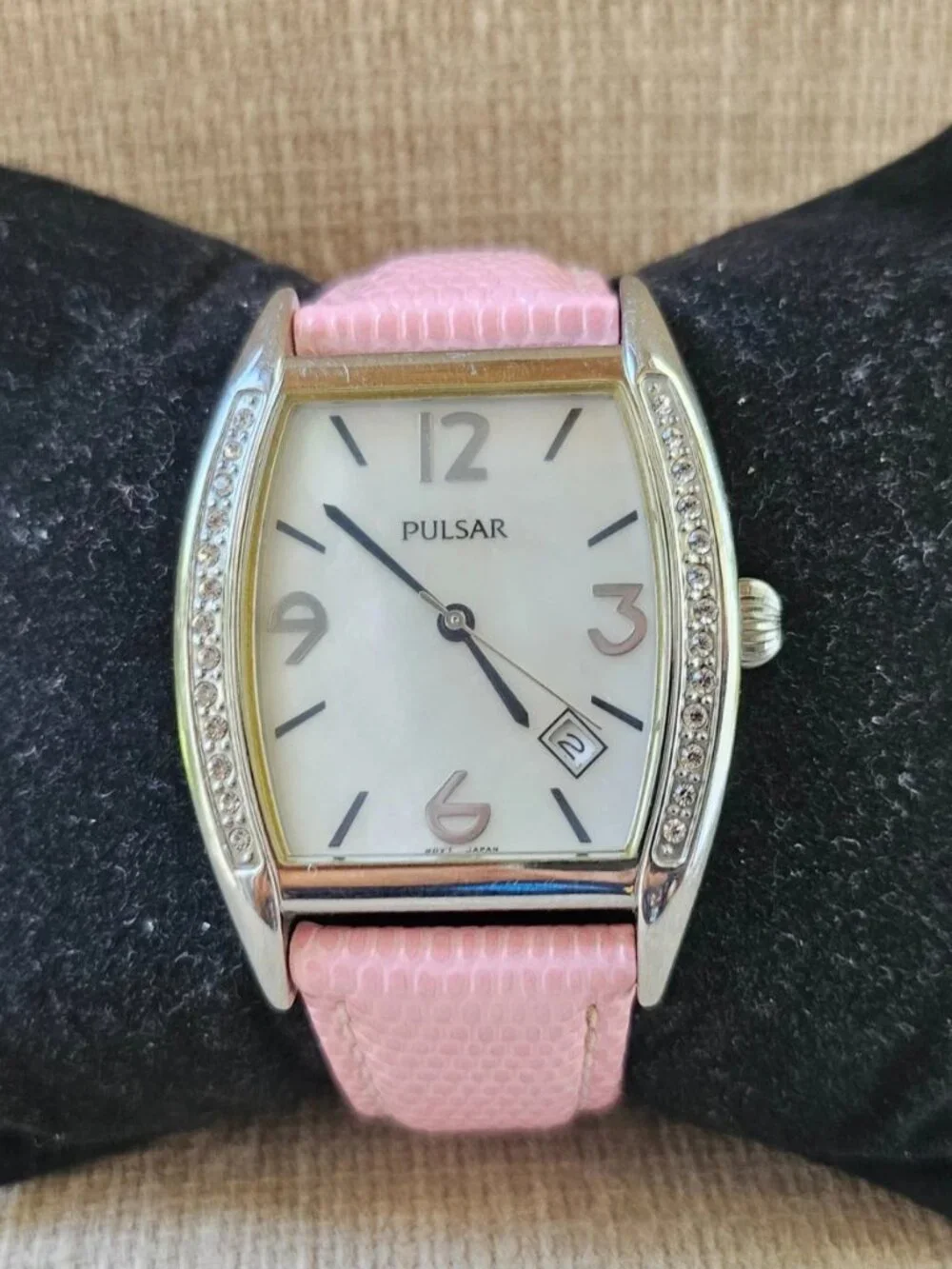 Vintage Pulsar Wristwatch Pink Leather Strap Japan Movt Date Calendar Watch